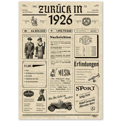 Geburtstagskarte zum 100. Geburtstag 1926 – Geschenk für Frauen und Männer