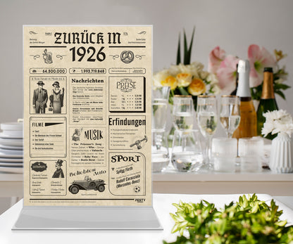 Geburtstagskarte zum 100. Geburtstag 1926 – Geschenk für Frauen und Männer