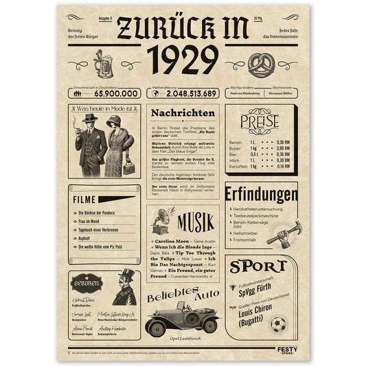 Geburtstagskarte zum 97. Geburtstag 1929 – Geschenk für Frauen und Männer