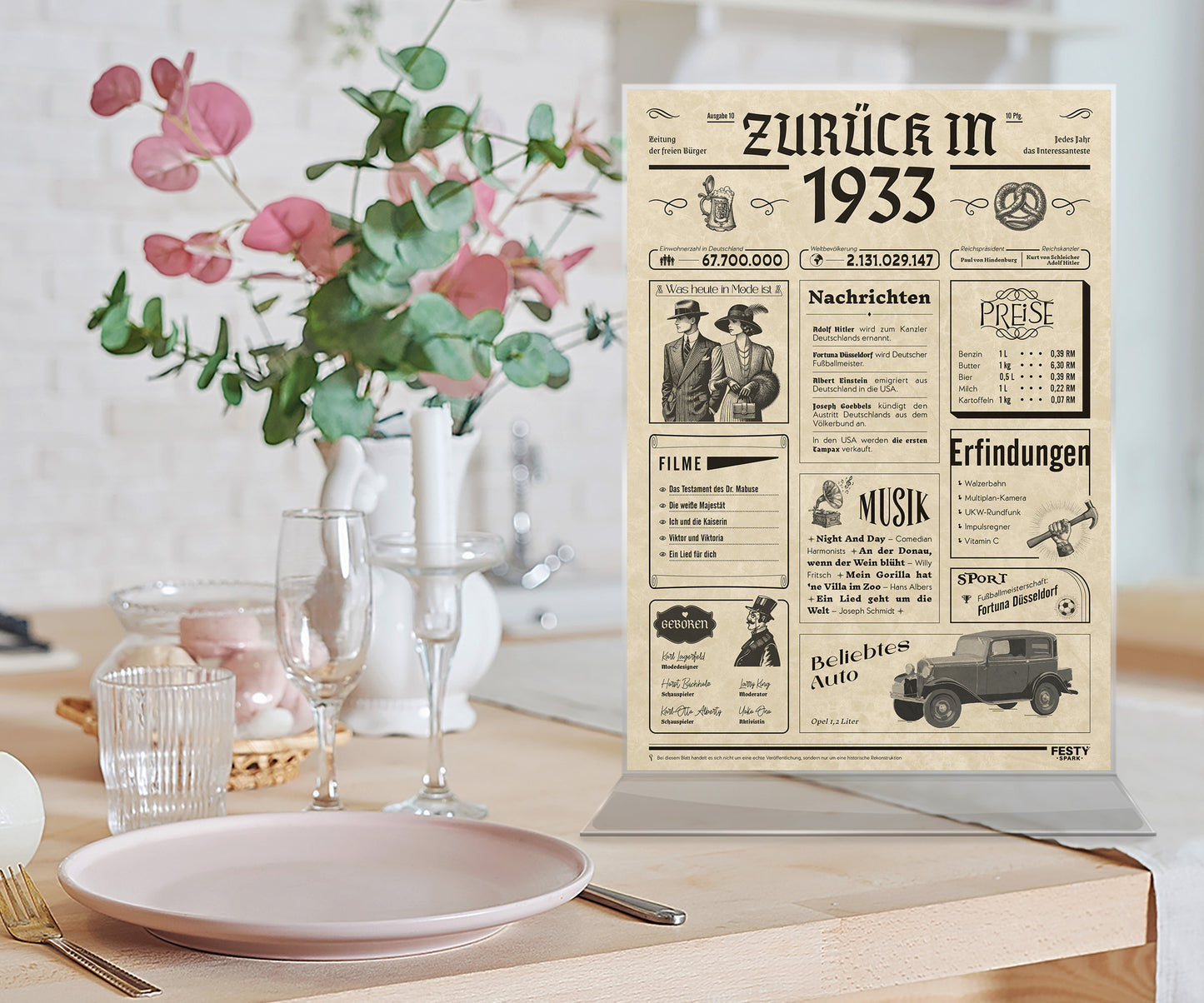 Geburtstagskarte zum 93. Geburtstag 1933 – Geschenk für Frauen und Männer