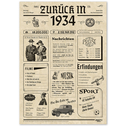 Geburtstagskarte zum 92. Geburtstag 1934 – Geschenk für Frauen und Männer