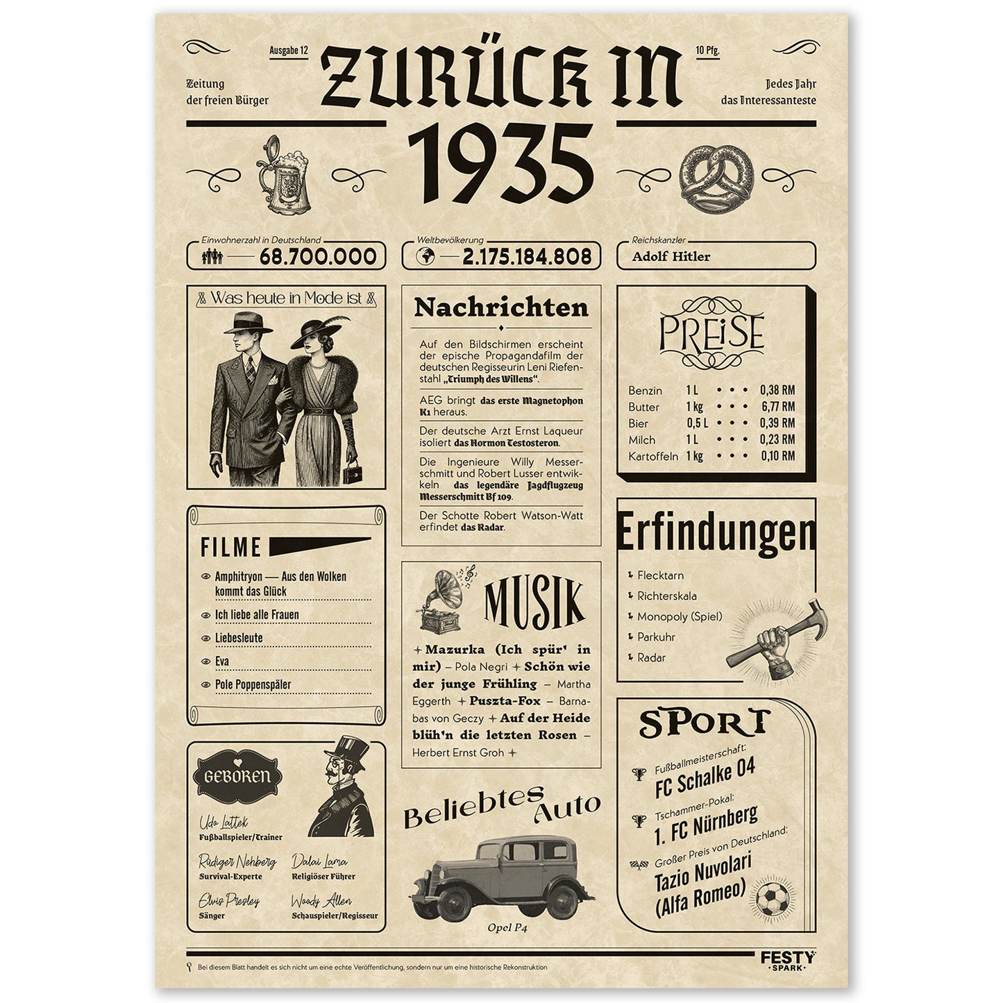 Geburtstagskarte zum 91. Geburtstag 1935 – Geschenk für Frauen und Männer