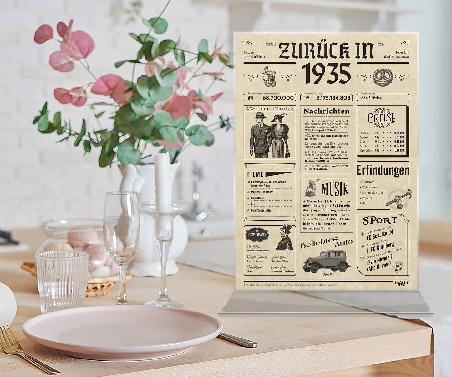 Geburtstagskarte zum 91. Geburtstag 1935 – Geschenk für Frauen und Männer