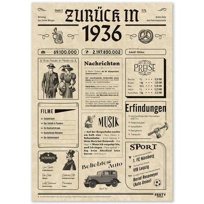 Geburtstagskarte zum 90. Geburtstag 1936 – Geschenk für Frauen und Männer