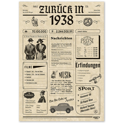 Geburtstagskarte zum 88. Geburtstag 1938 – Geschenk für Frauen und Männer