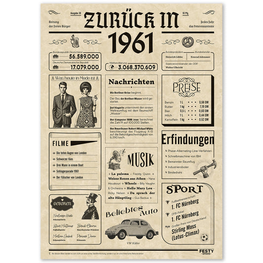 Geburtstagskarte zum 65. Geburtstag 1961 – Geschenk für Frauen und Männer