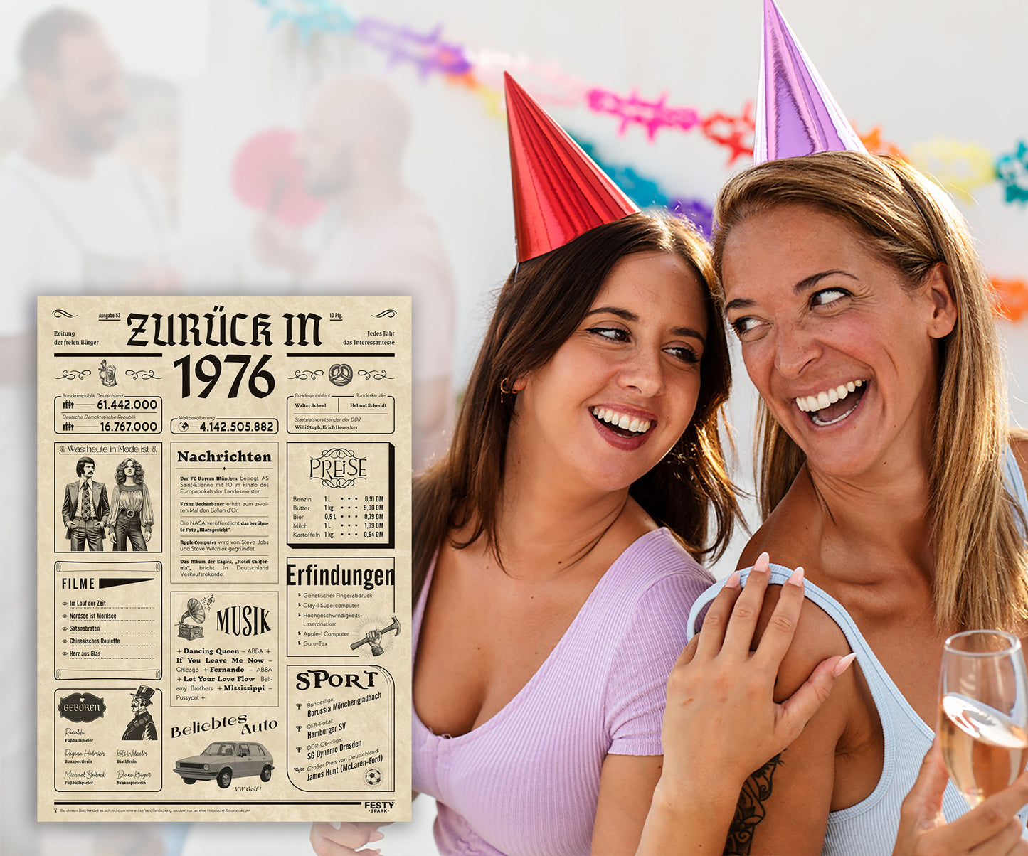 Geburtstagskarte zum 50. Geburtstag 1976 – Geschenk für Frauen und Männer