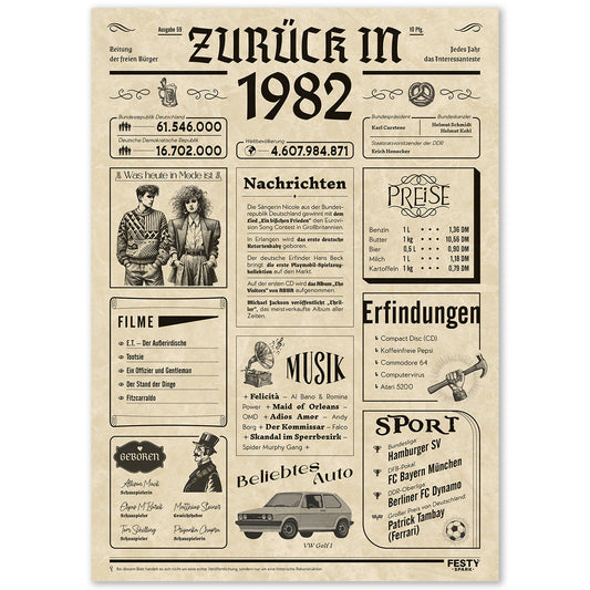Geburtstagskarte zum 44. Geburtstag 1982 – Geschenk für Frauen und Männer