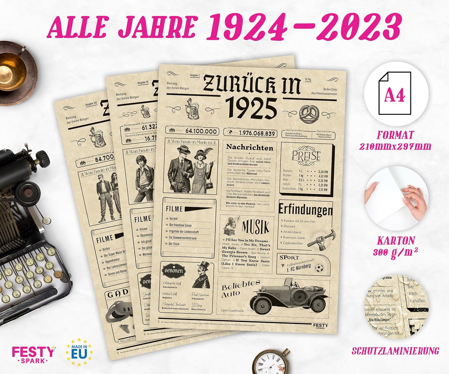 Geburtstagskarte zum 101. Geburtstag 1925 – Geschenk für Frauen und Männer
